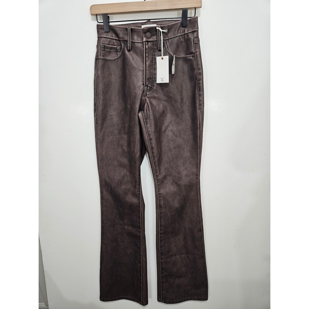 Good American Good Classic Boot Metallic Coated Jeans Dark Brown GFD4 Size 00/24